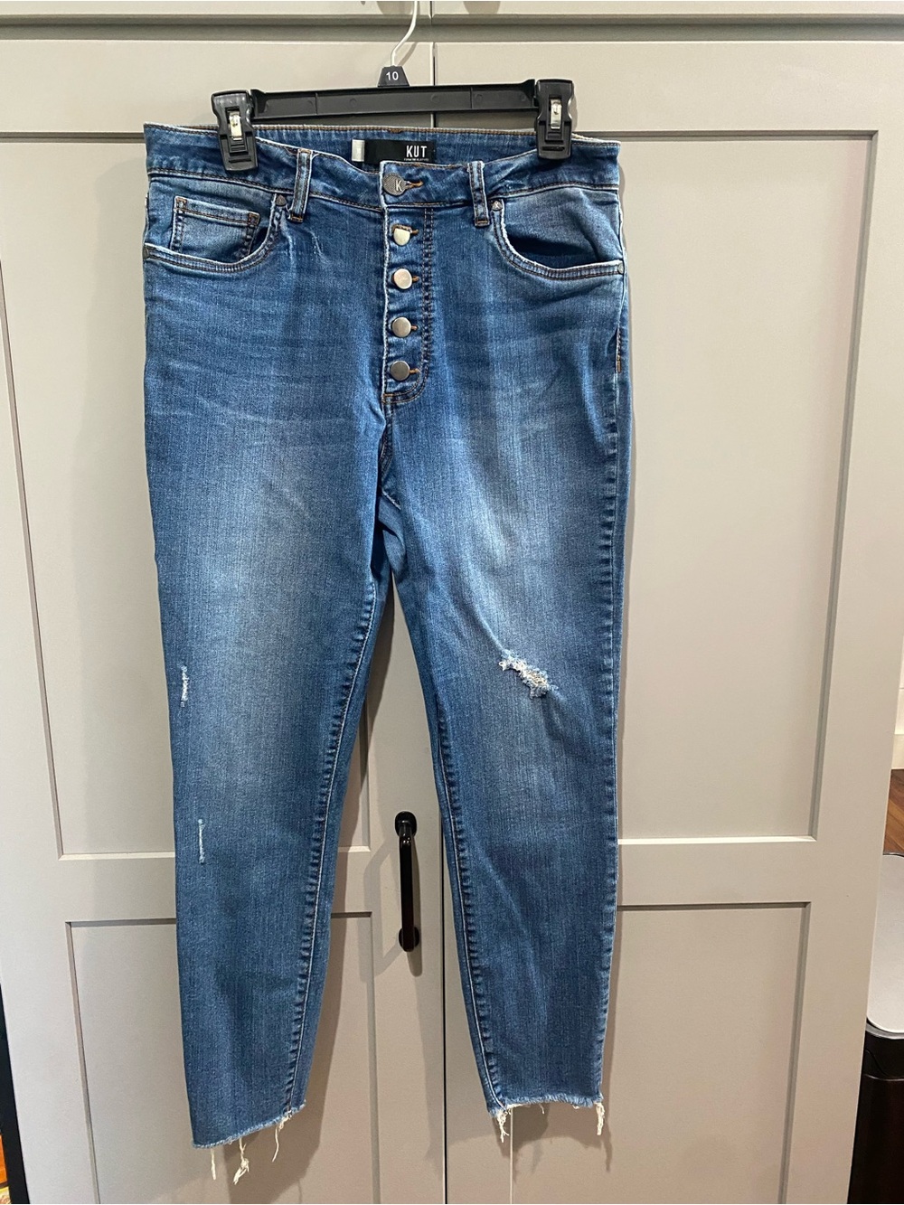 Kut from the Kloth Mid Blue High-Rise Button-Fly Ankle Jeans